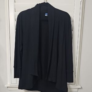 Black Open-Front Cardigan with Shawl Collar